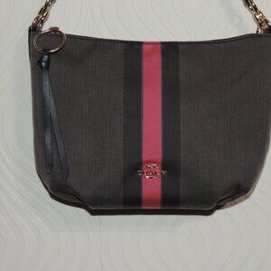 COACH 2301 SKYLAR HOBO WITH VARSITY STRIPE Black & Electric Pink original owner